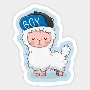 Cute lamb llama in a cap with the inscription boy Sticker